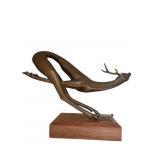 MCM LEAPING BRASS DEER, ANTLER BROKEN OFF BUT