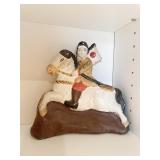 CLAY FOLK ART STATUE -FEW PAINT CHIPS 9" X 9"