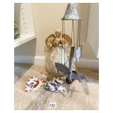 PIG MOBILE, ANGEL, BELL, HAND PAINTED ORNAMENTS