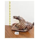 CARVED STONE BROWN TONES HORSE 6" H X 7.5" W