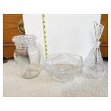 DECANTER, PEDESTAL BOWL, GLASS JAR
