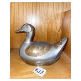 PEWTER AND BRASS DUCK DISH