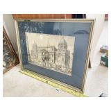 PRINT W/ BLUE BORDER AND WOOD FRAME 17" X 23"