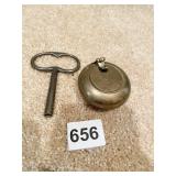 PERSONAL BRASS ASHTRAY W/ LID AND LARGE KEY