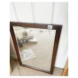 WOOD FRAME ANTIQUE BEVELED GLASS MIRROR SOME