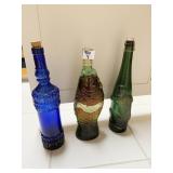 SOAVE WINE BOTTLE FULL, COBALT EMPTY BOTTLE AND