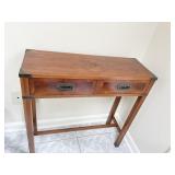 2 DRAWER WOOD STAND W/ METAL CORNERS AND BANDED