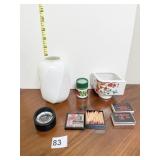 MIKASA 5" VASE, JAPAN PLANTER, MATCHES AND DESK