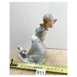 LLADRO GIRL W/ DOG BITING AT HER DRESS AS SHE