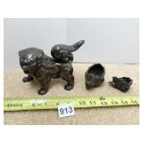 BRONZE 2 PC INCENSE BURNER AND BRONZE FOO DOG
