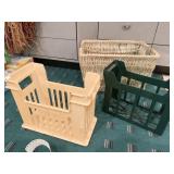 WOODEN BASKET AND TWO MAGAZINE RACKS