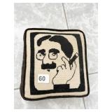 NEEDLE POINT GROUCHO MARX PILLOW 9.5" X 9.5"