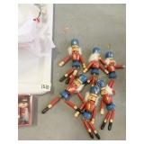 6 NUTCRACKER ORNAMENTS, ANGEL, AND GLASS BELLS,