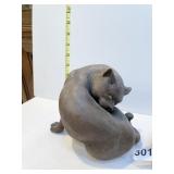 METAL CAT SCULPTURE - GROOMING HIMSELF WITH