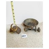 WAGON PART AND VIKING CAST IRON HELMET