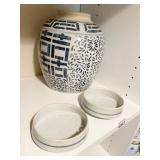 10-INCH-TALL GINGER JAR MADE IN CHINA BLUE AND