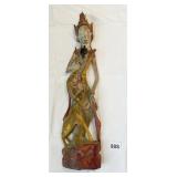 GODDESS CARVED WOODEN STATUE 21" X 5.5" W - HAND