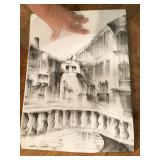 SIGNED BLACK/WHITE PRINT W/ COLUMNS