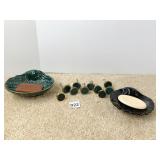 SOAP DISHES, 10 BRASS WITH STONE INSET KNOBS