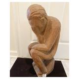 "THINKING" WOOD CARVED SCULPTURE 23"H