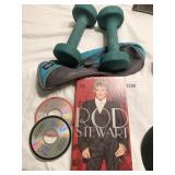 ROD STEWART CD SET, BAR BELLS, ETC.