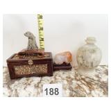 STONE BOTTLE, STONE ANIMAL AND TRINKET BOX