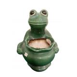 FROG GLAZED PLANTER GREEN W/ CUTE EYES