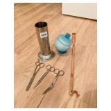 SATIN GLASS BLUE JAR W/ LID, SCISSORS, GRAFCO