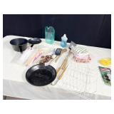 GRILL TOOLS, PIE PAN, POTS ETC.