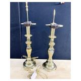 TWO BRASS LAMPS NO SHADE