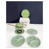 VINTAGE FONDUE POT GREEN W/ ORIGINAL BOX