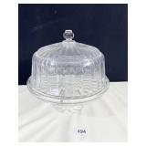GLASS RIBBED DESIGN COVERED CAKE PEDESTAL PLATE