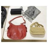 GIANI BERNINI RED LEATHER PURSE, SCARF, LA REGALE