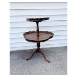 MAHOGANY PIECRUST 2 TIER TABLE 33" H X 23" W