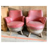 2 BARREL WOOD BASE VINTAGE CHAIRS