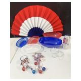 RED, WHITE & BLUE LIGHTS, PLASTIC BOWLS, CANDLE