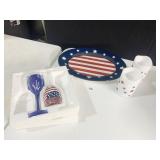 4TH OF JULY PLATTER, CANDLES, 2 WINE GLASSES