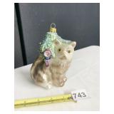 BLOWN GLASS CAT CHRISTMAS ORNAMENT