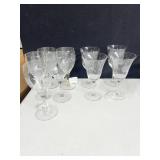 9 ETCHED WINE GLASSES
