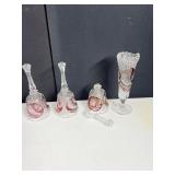 RUBY CUT GLASS BELLS, ETC. 1 NEEDS GLUED