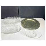 TIN CHARGER, GLASS SERVING BOWLS