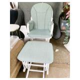 WHITE ROCKER WITH UPHOLSTERED CUSHIONS AND