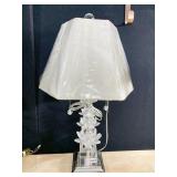 MODERN LUCITE BASE AND CRYSTAL DESIGN LAMP.