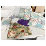BEACH THEME THROW PILLOWS, ASSORTED DISH CLOTHS