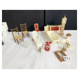 DOLL FURNITURE INCLUDING LADDER BACK CHAIRS AND