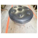 BLACK TUFTED WOOD BARREL OTTOMAN - 2 BUTTON CAPS
