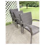 6 STACKING ARMCHAIRS WOVEN METAL FRAME W/ WOVEN
