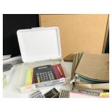 CORKBOARD, CALCULATORS, HANGING FILE FOLDERS