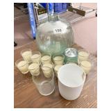 GLASS VASE, CANDLES, CUPS