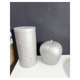 METAL APPLE, LONDON PARIS TIN, BOTH PAINTED GRAY